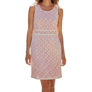 CORTEFIEL Sheath Off White Mini Dress Two Tone Orange Ivory Floral Lace Women 10